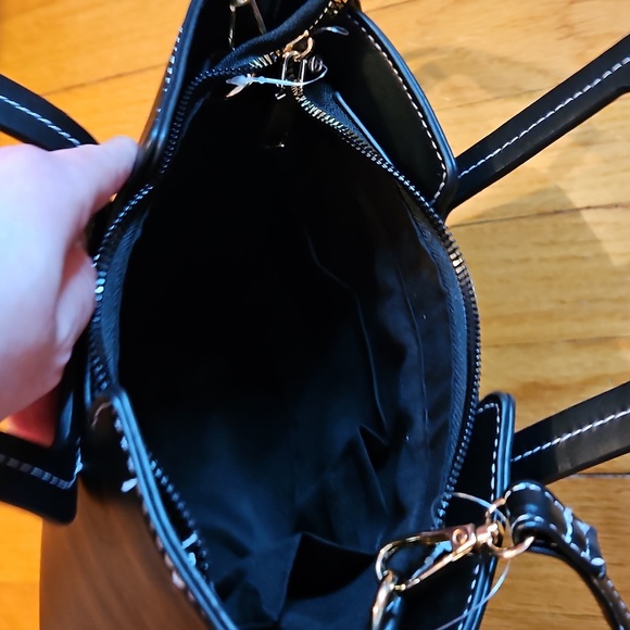 Black Leather & Wicker Handbag, Bucket Bag, Tote, Crossbody Strap, NWOT - Picture 9 of 11